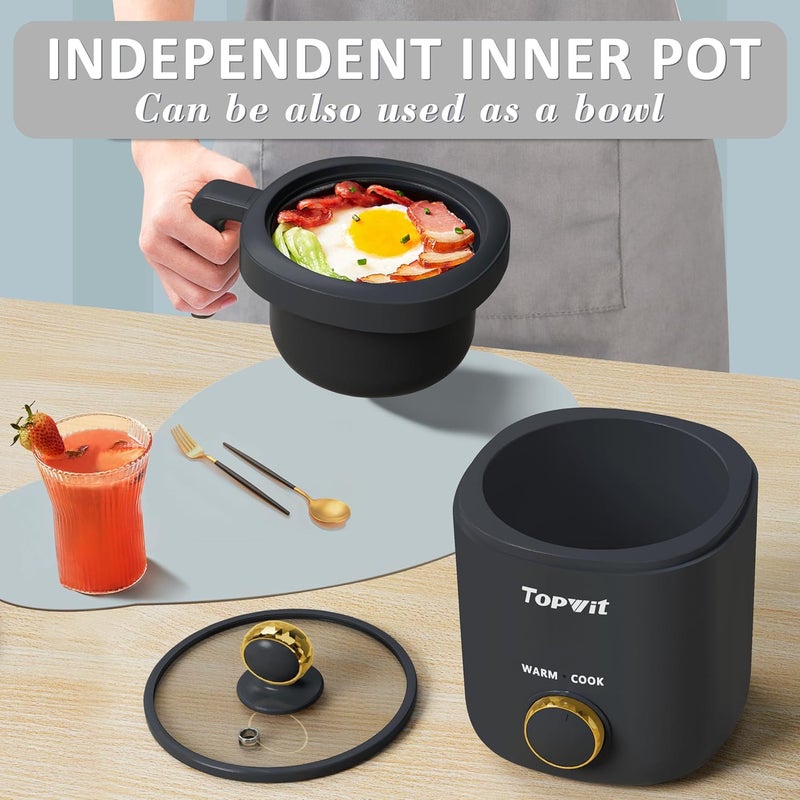 TopWit Rice Cooker Small, Mini Rice Cooker 2 Cups Uncooked, 1.2L Portable Rice Maker with Non-stick Coating, BPA Free, One Touch & Keep Warm Function, Grey - Image 2